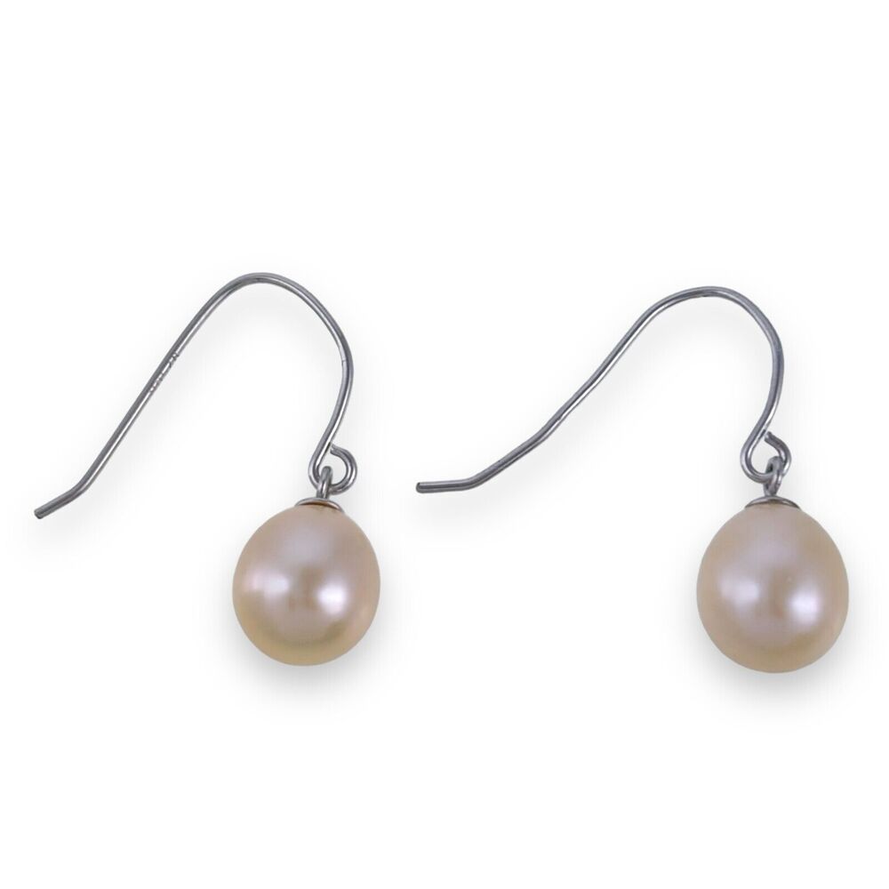 Vintage Sterling Silver 925 Teardrop Pink Pearl French Wire Dangle Earrings